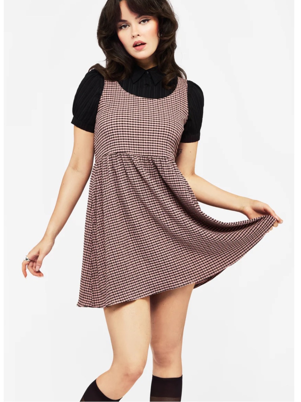 Disturbia Check Mini Skater Dress Size 8 Pink Black Pockets Goth Romantic
